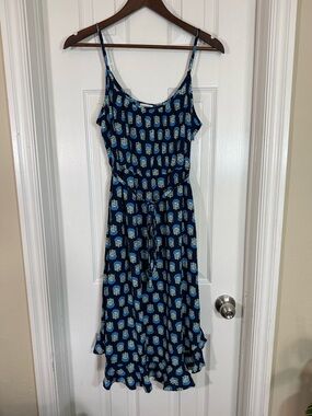 J.Crew Block Print Tie Waist Ruffle Midi Dress Size 8